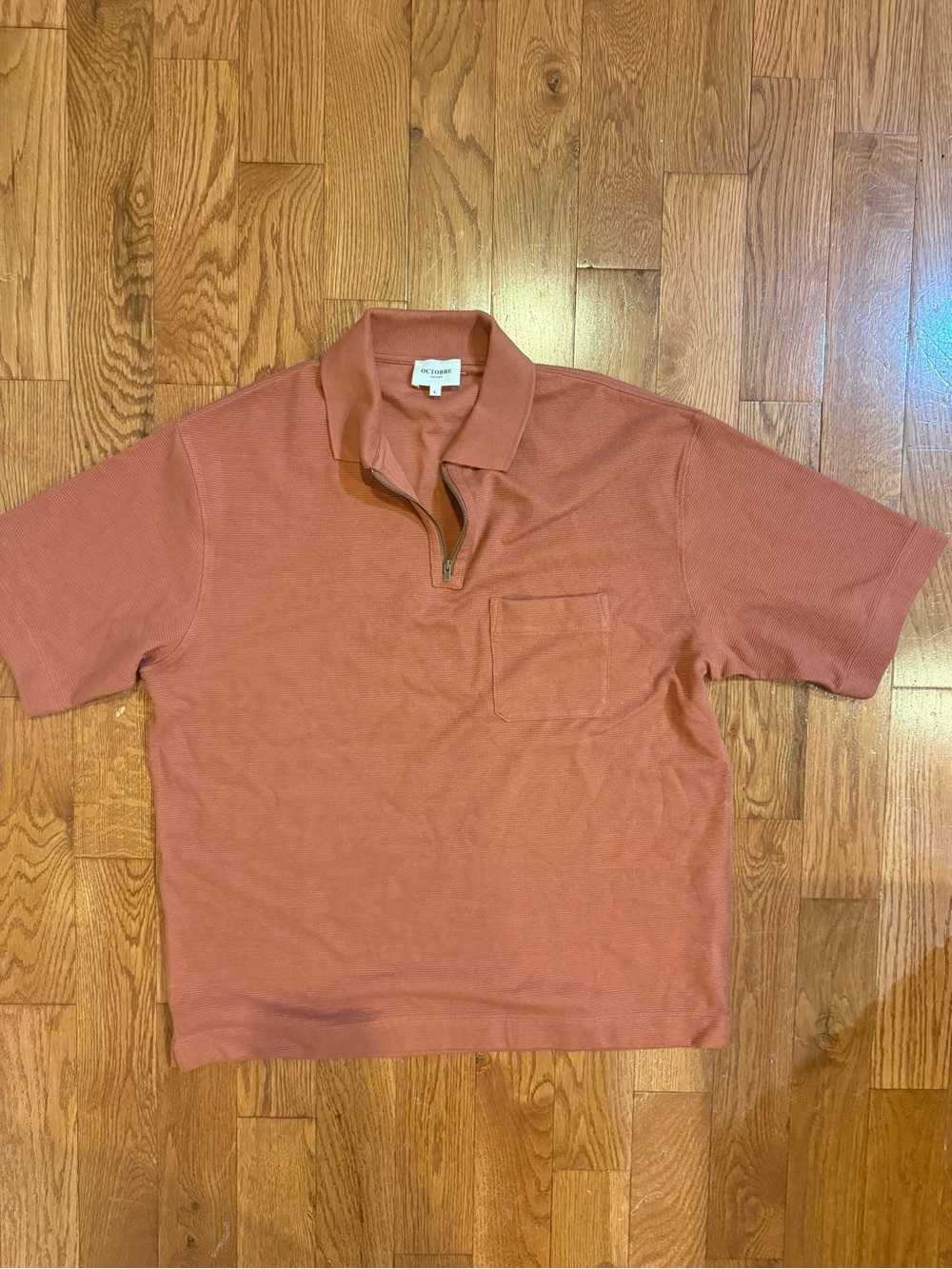 Short Sleeve Zip Polo in Terracotta for Men